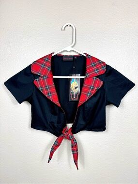 NWT Bedroom Stories School Girl Red Plaid Cropped Top Size Small‎ A